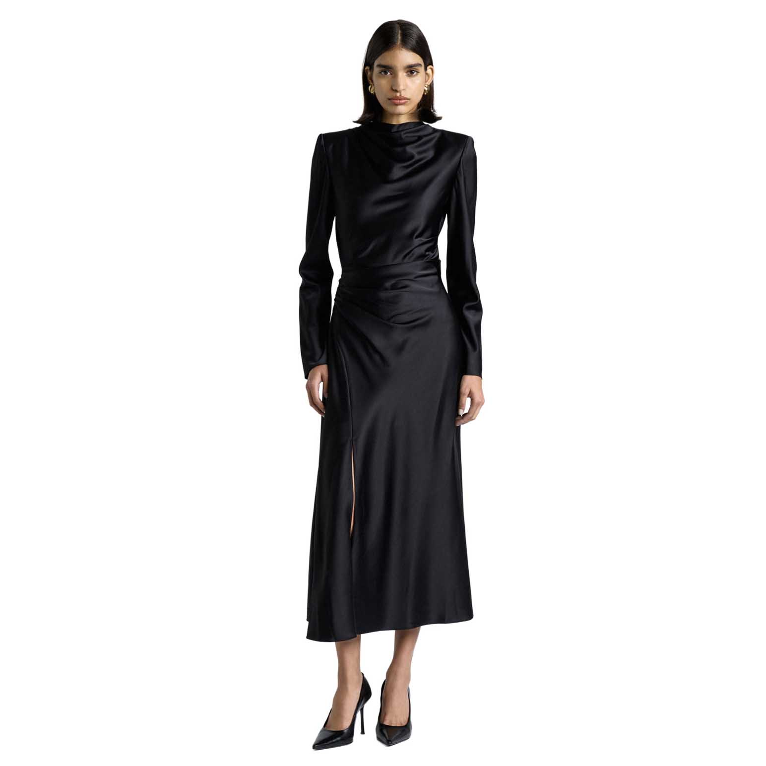 Cue Matte Satin Viscose Gathered Midi Dress